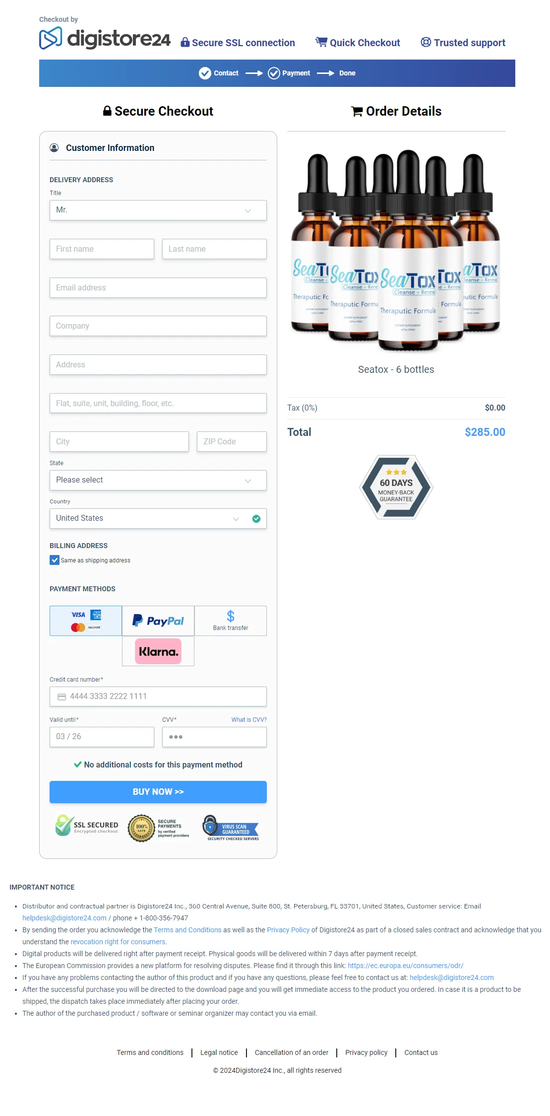 SeaTox Order Form